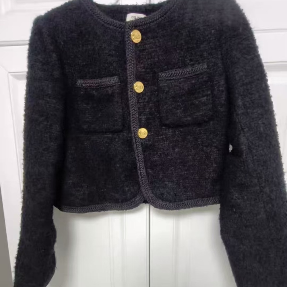 Celine Charcoal Blazer with Gold Accents